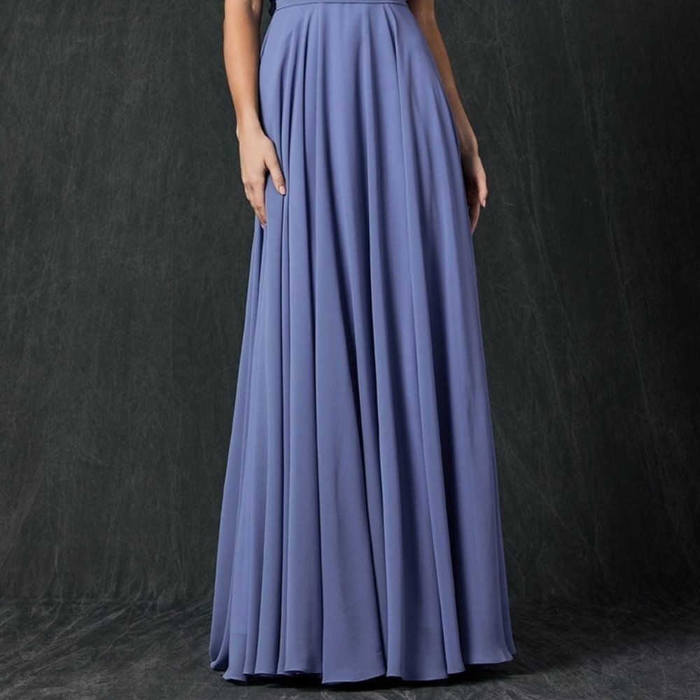 SLATE BLUE V-Neck SHORT Sleeve CHIFFON PARTY FORMAL Evening LONG DRESS JT261 - Picture 6 of 8